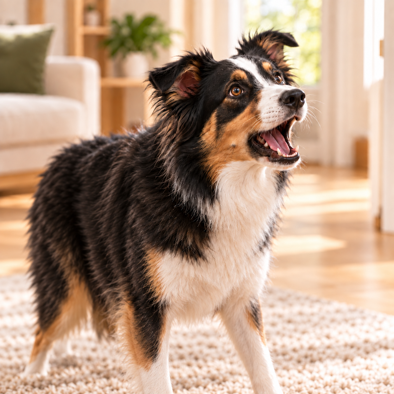 Il cane nero della sequenza inizia ad abbaiare in casa
