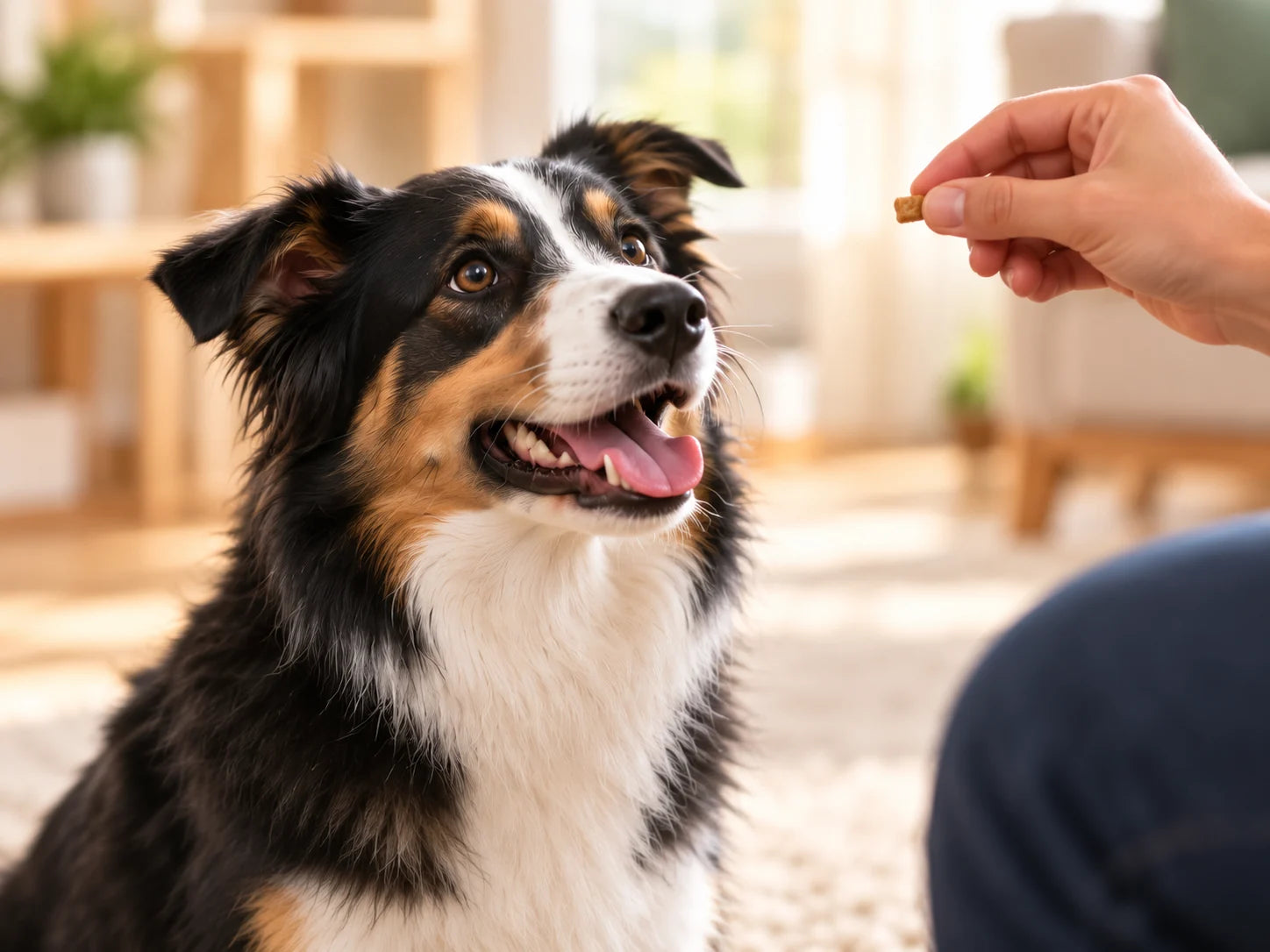 Cane che riceve un premio dopo aver prestato attenzione