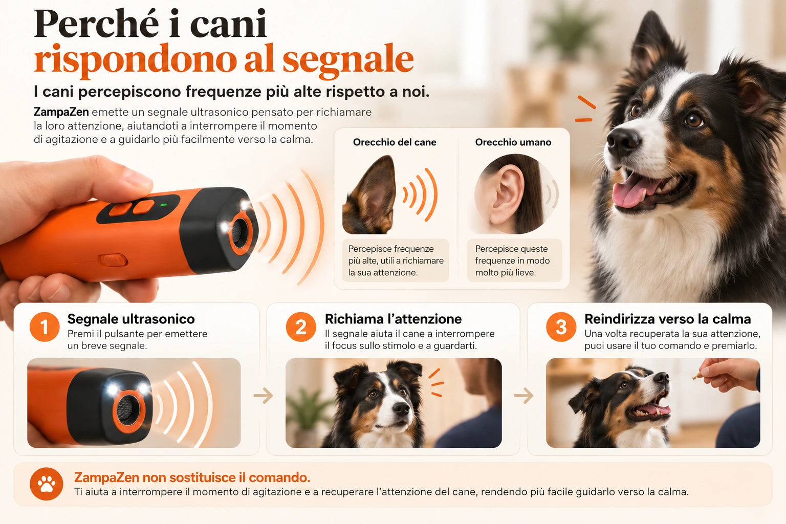 Perché i cani rispondono al segnale ultrasonico ZampaZen